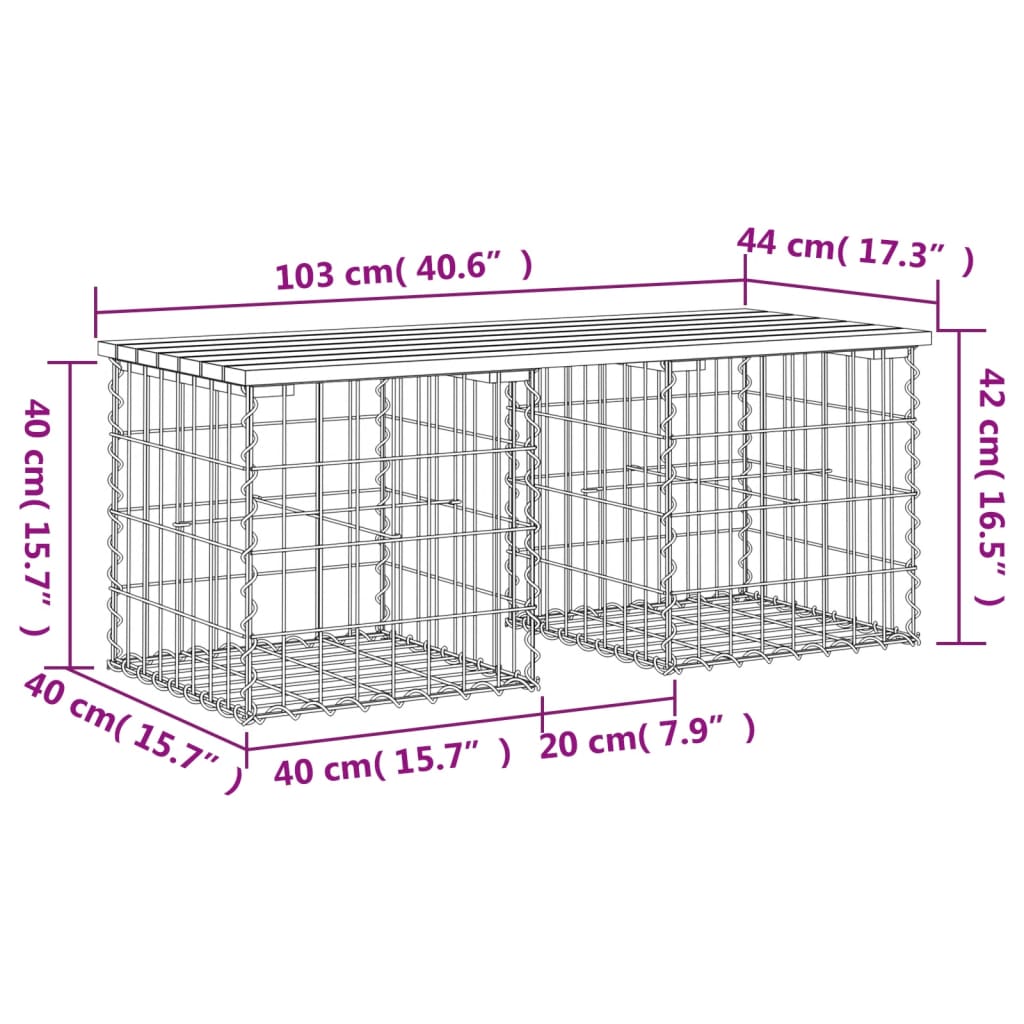 Bancă de grădină, design gabion, 103x44x42cm, lemn masiv de pin Lando - Lando