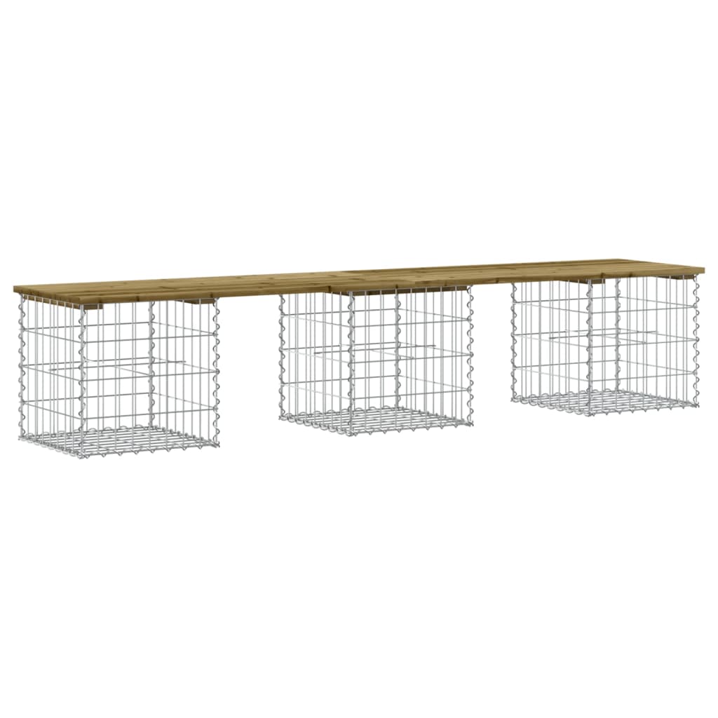 Bancă grădină, design gabion, 203x44x42 cm, lemn pin impregnat Lando - Lando