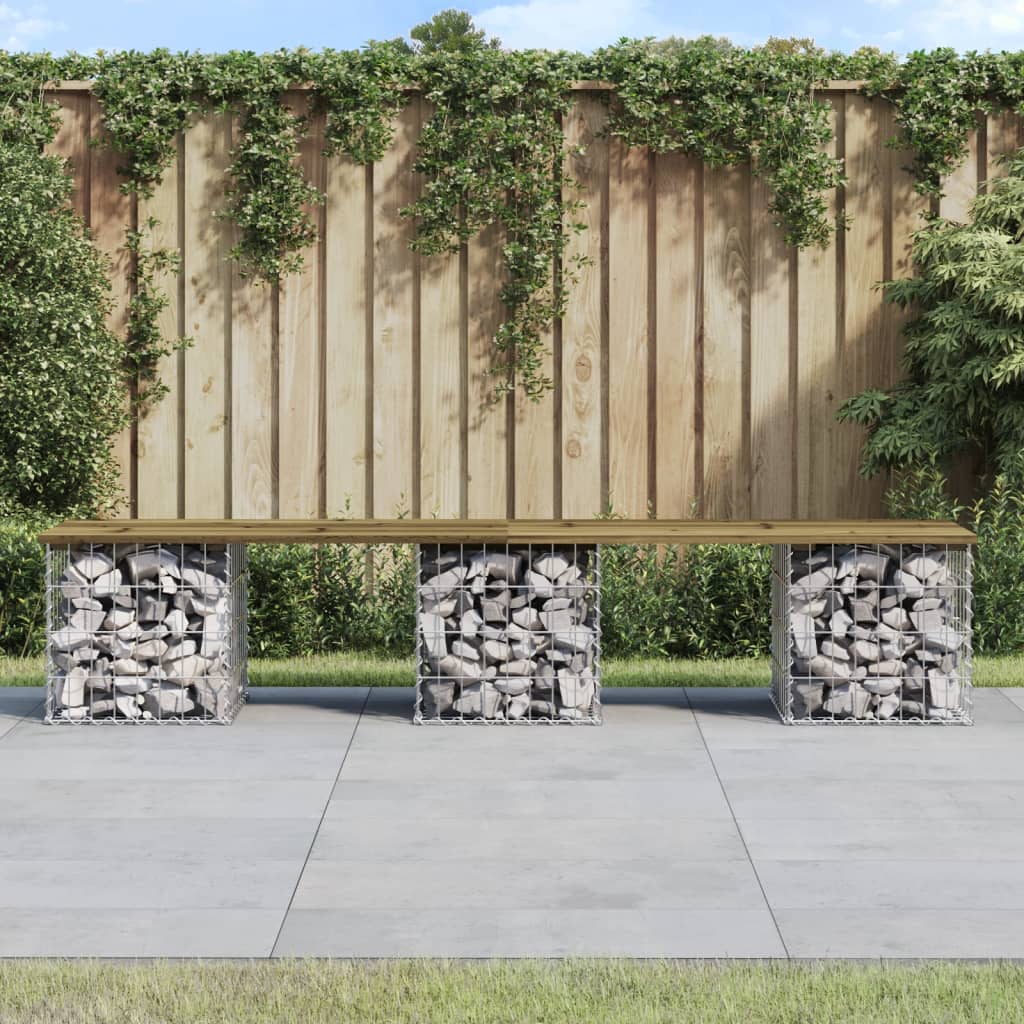 Bancă grădină, design gabion, 203x44x42 cm, lemn pin impregnat Lando - Lando