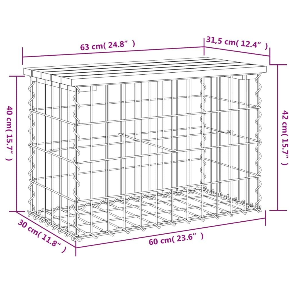 Bancă de grădină, design gabion, 63x31,5x42 cm, lemn masiv pin Lando - Lando