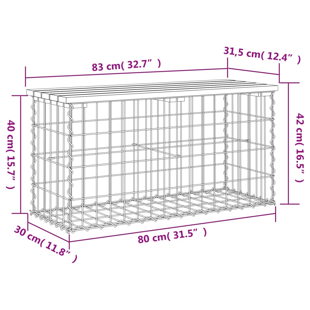 Bancă de grădină, design gabion, 83x31,5x42 cm, lemn masiv pin Lando - Lando