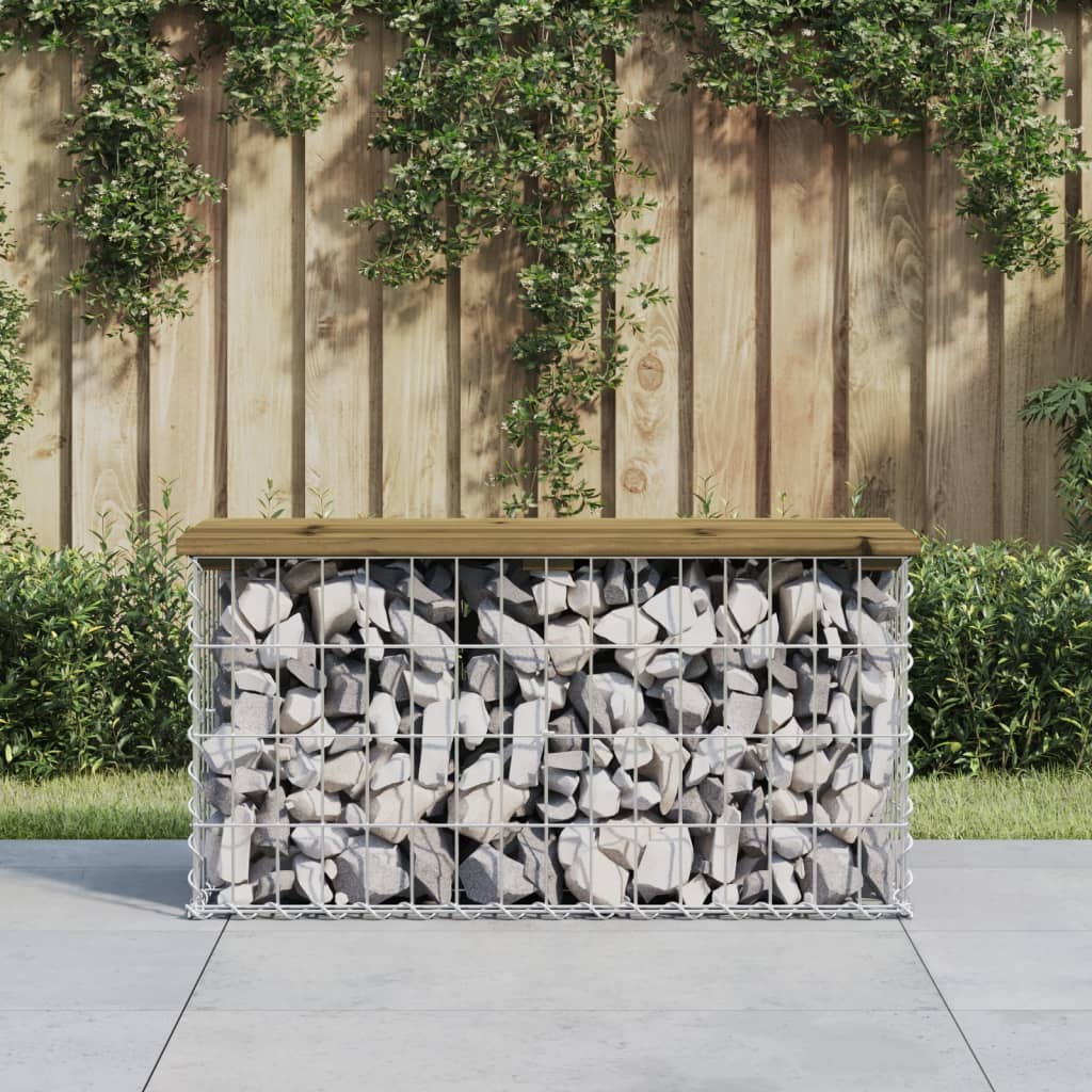 Bancă grădină, design gabion, 83x31,5x42 cm, lemn pin impregnat Lando - Lando