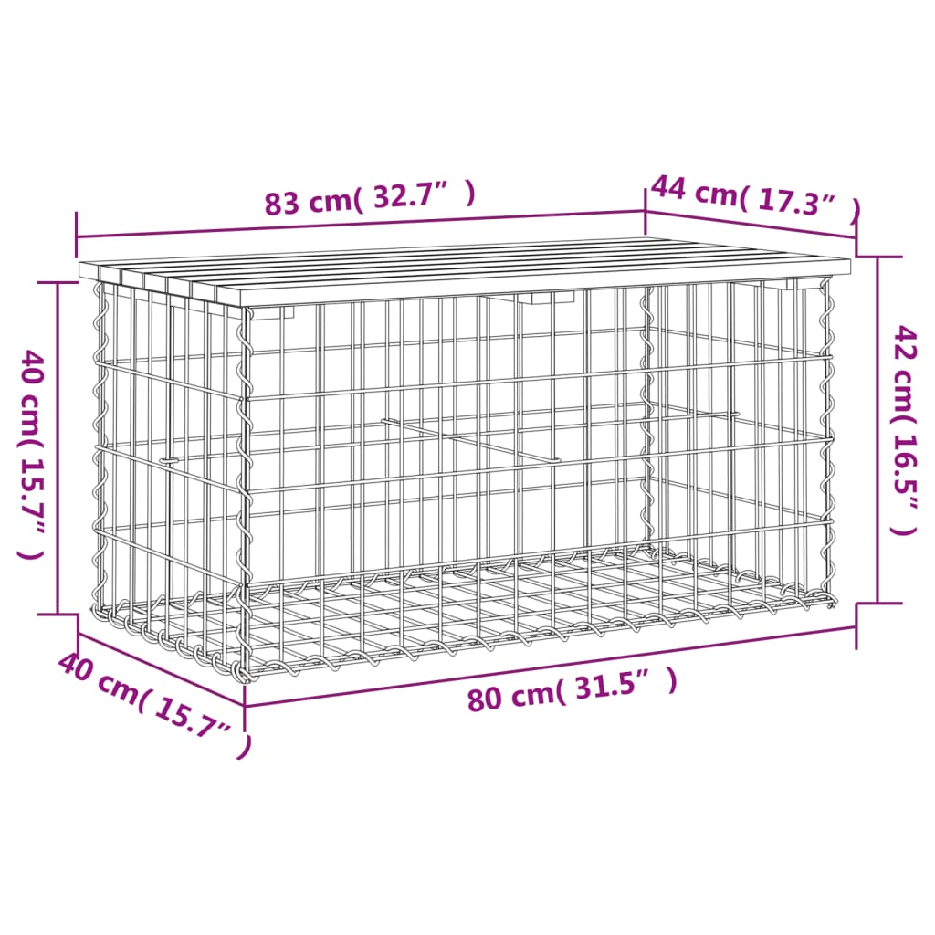 Bancă de grădină, design gabion, 83x44x42 cm, lemn masiv de pin Lando - Lando