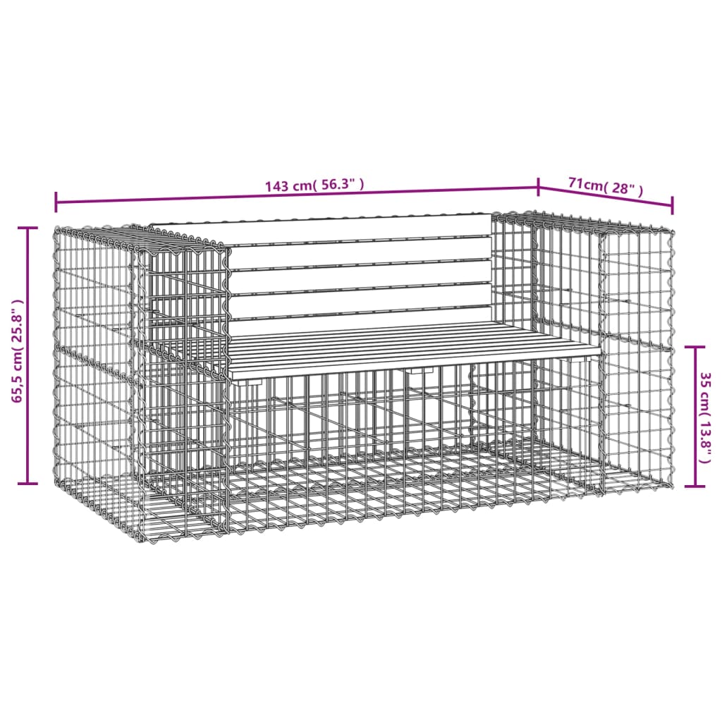 Bancă grădină, design gabion, 143x71x65,5cm, lemn pin impregnat Lando - Lando