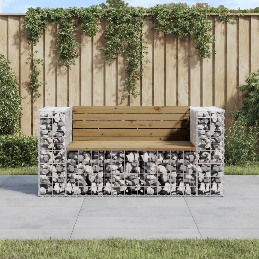 Bancă grădină, design gabion, 143x71x65,5cm, lemn pin impregnat Lando - Lando