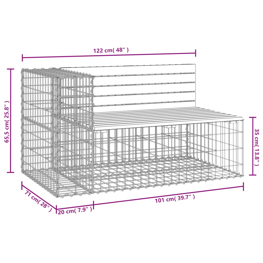 Bancă de grădină design gabion, 122x71x65,5 cm, lemn masiv pin Lando - Lando