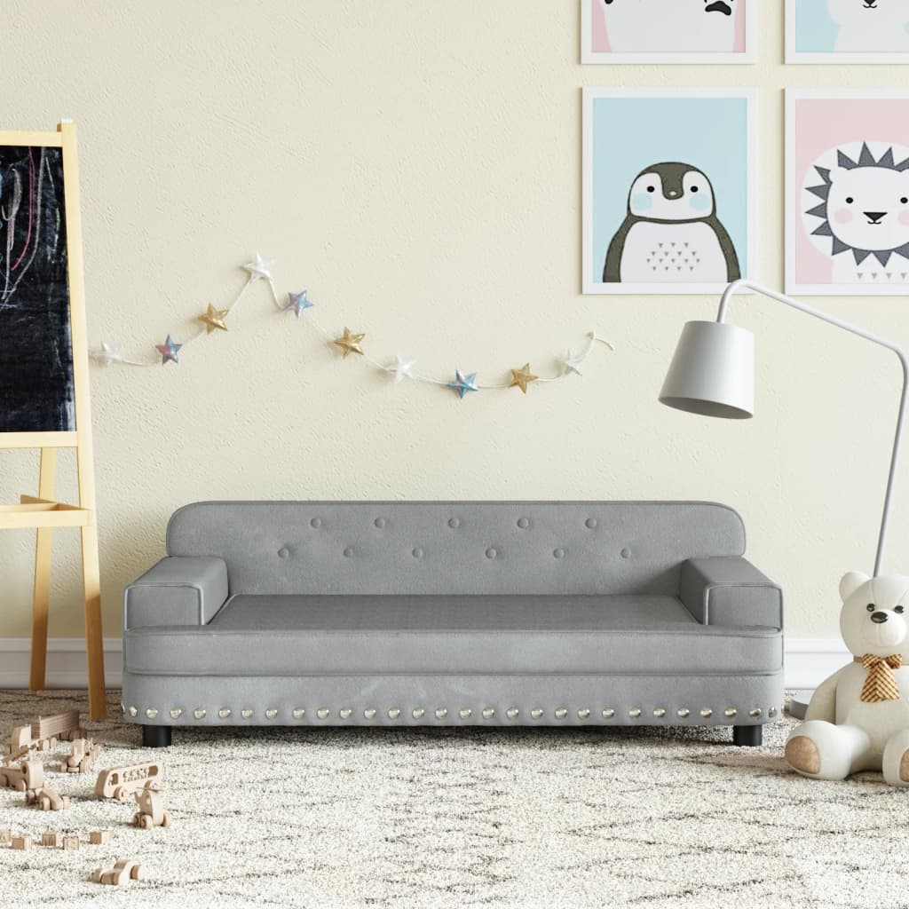 Canapea pentru copii, gri deschis, 90x53x30 cm, catifea - Lando