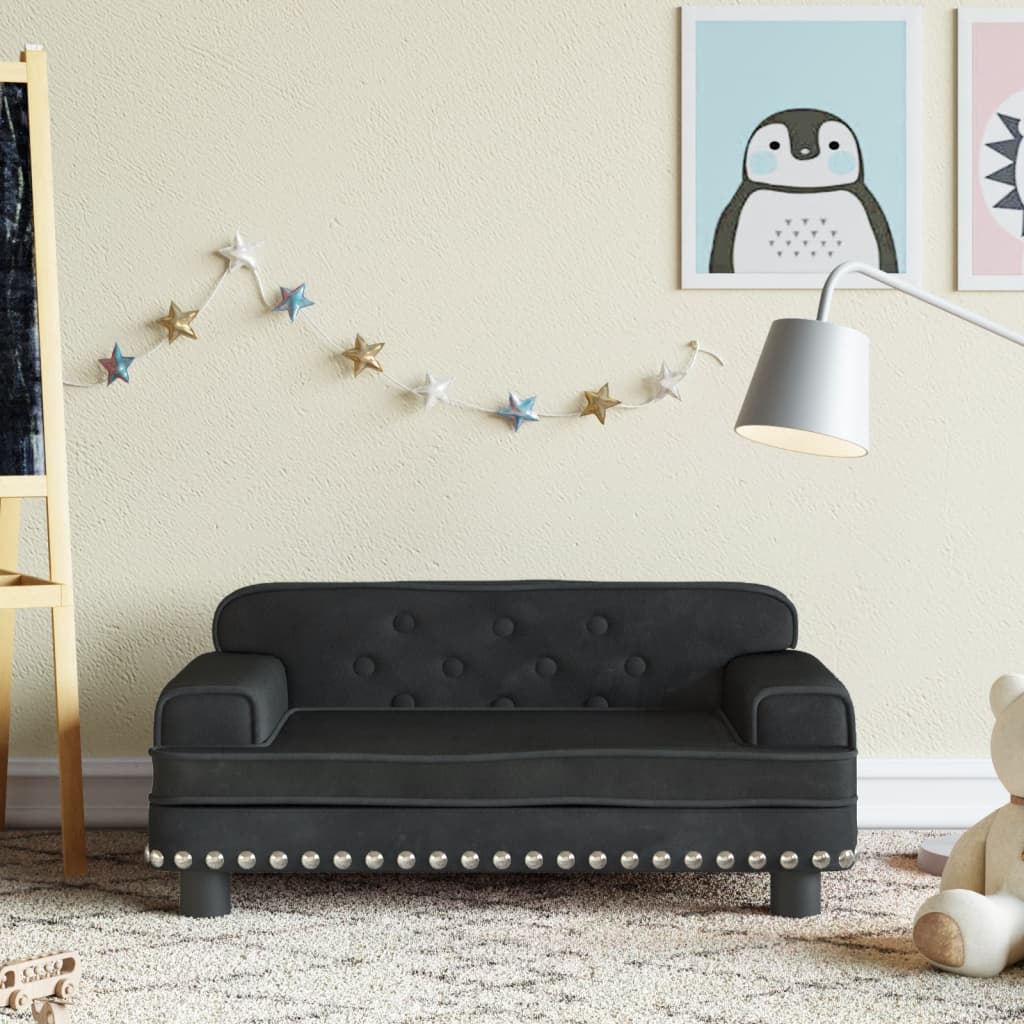 Canapea pentru copii, negru, 70x45x30 cm, catifea - Lando