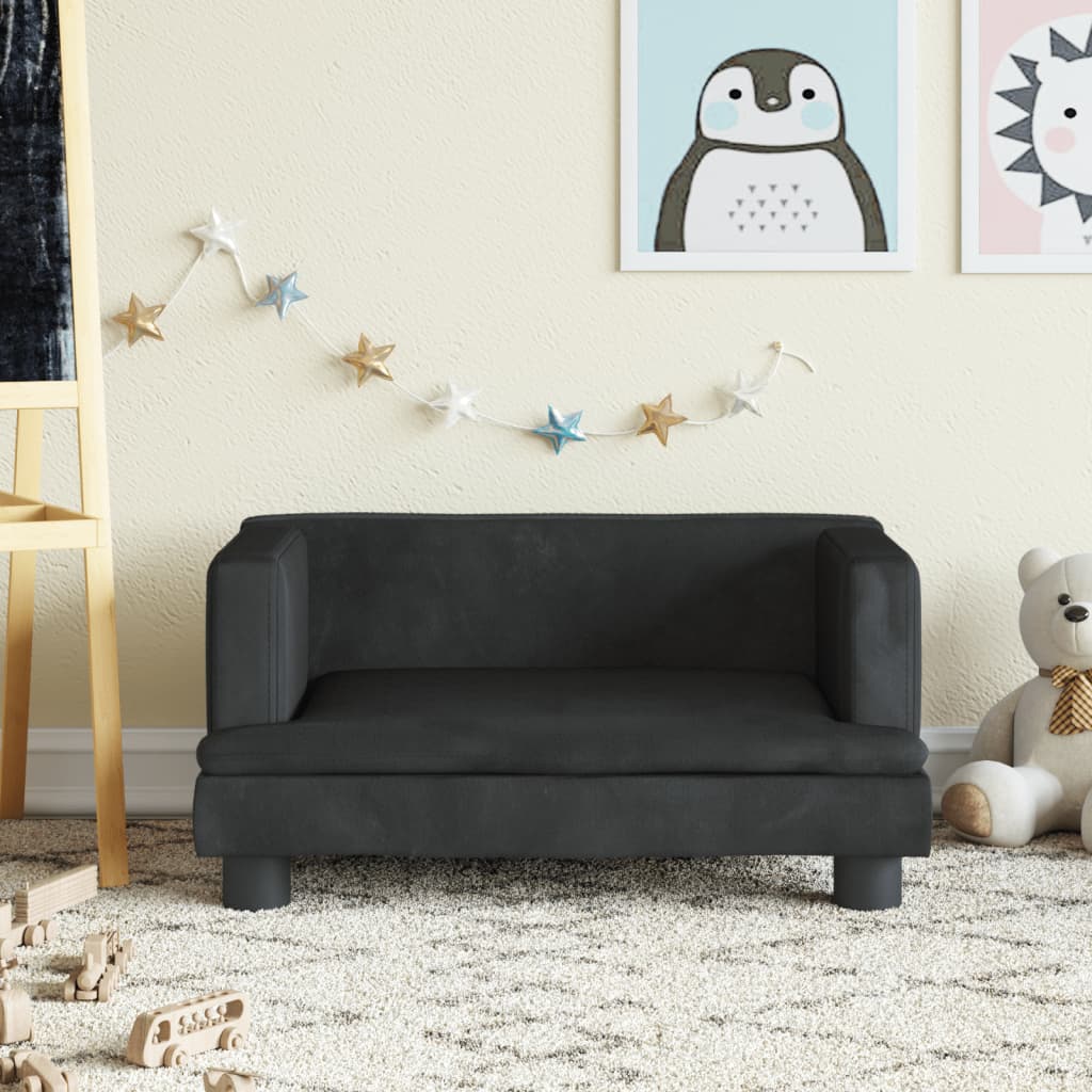 Canapea pentru copii, negru, 60x40x30 cm, catifea - Lando