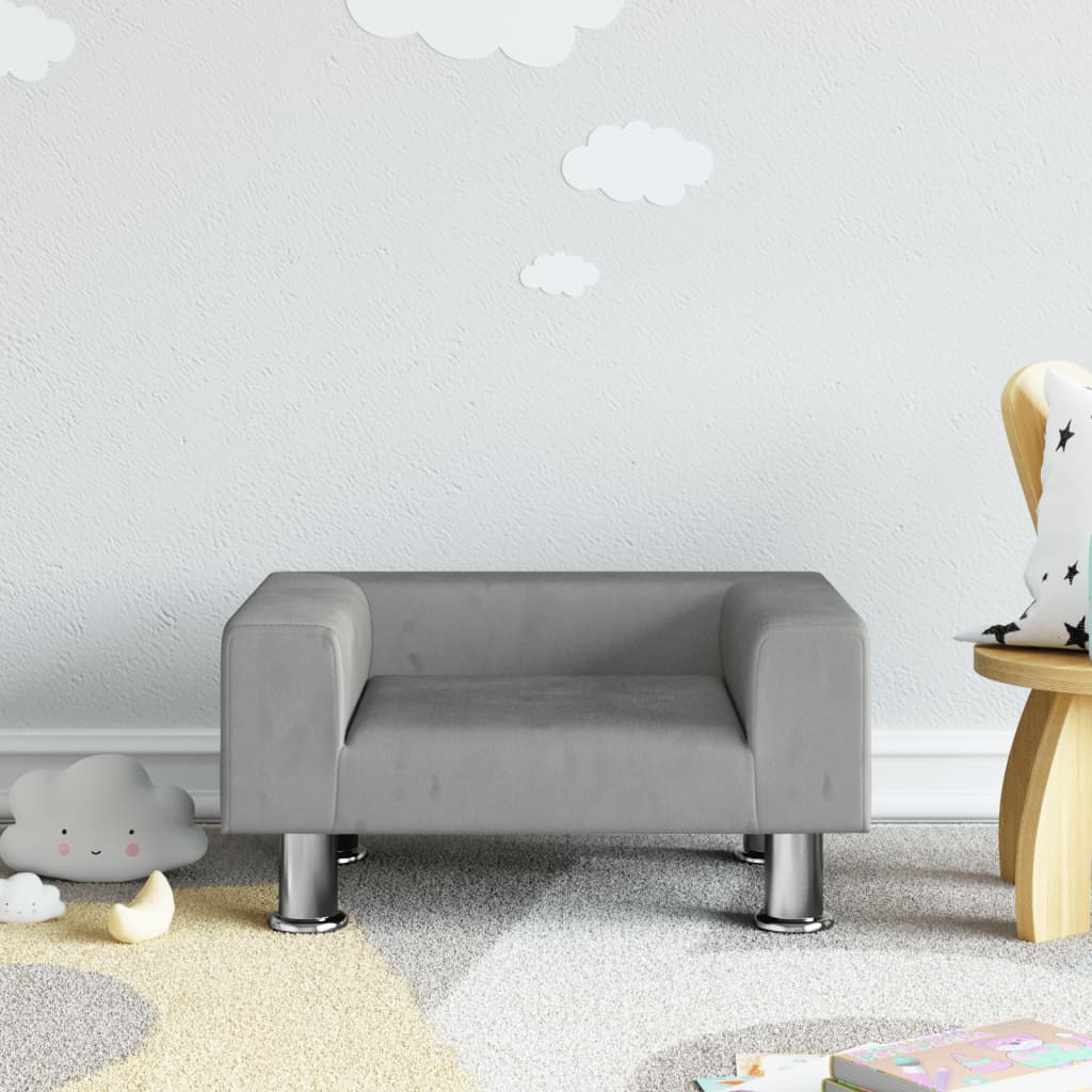 Canapea pentru copii, gri deschis, 50x40x26,5 cm, catifea - Lando