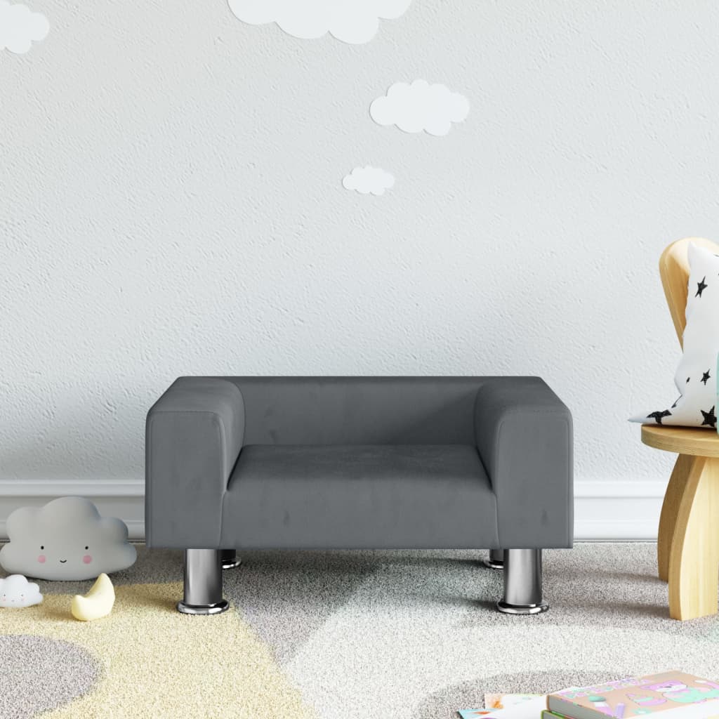 Canapea pentru copii, gri închis, 50x40x26,5 cm, catifea - Lando
