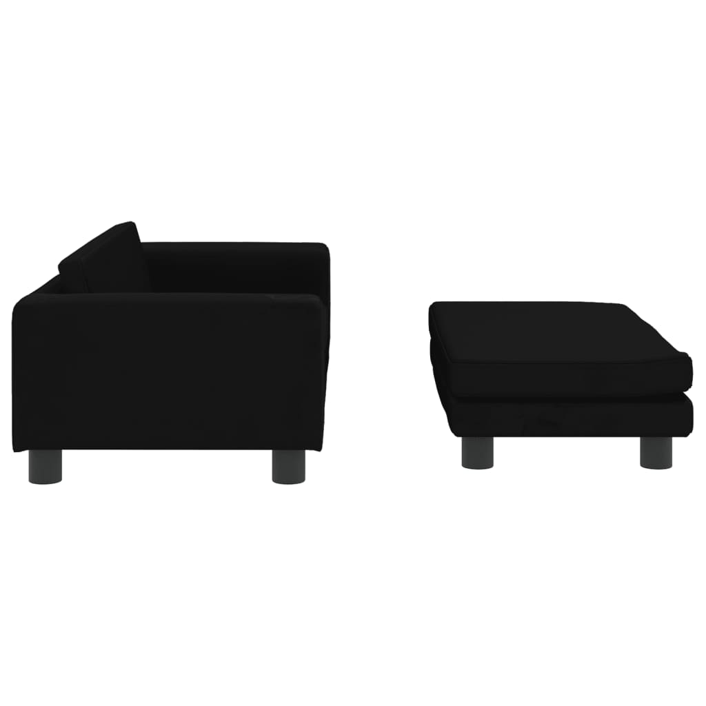 Canapea pentru copii cu taburet negru 100x50x30 cm catifea - Lando