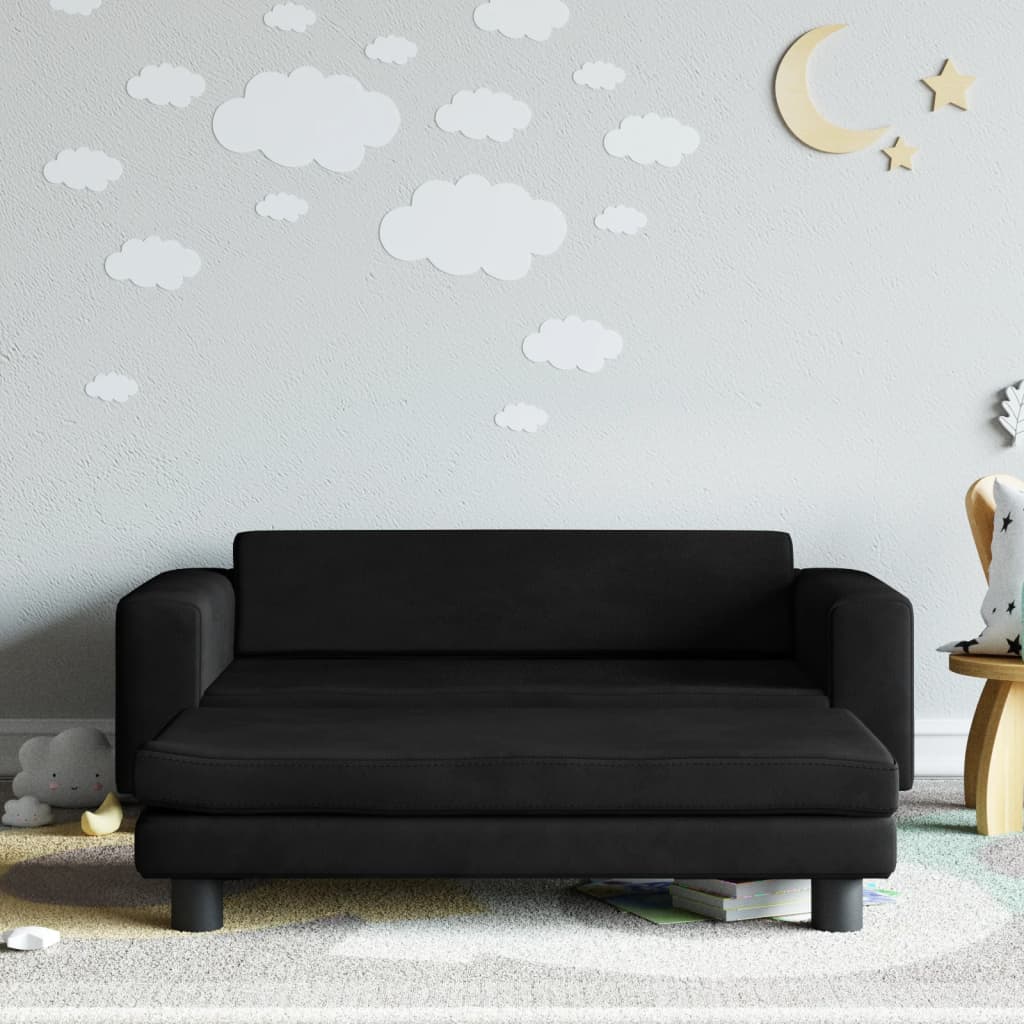 Canapea pentru copii cu taburet negru 100x50x30 cm catifea - Lando