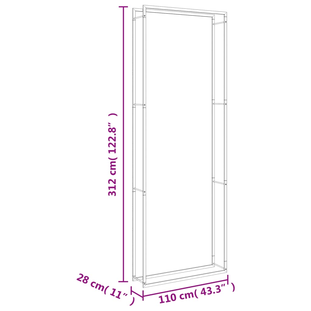 Suport pentru lemne de foc, 110x28x312 cm, oțel inoxidabil - Lando