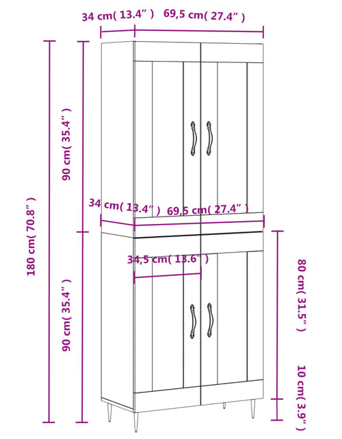 Загрузите изображение в средство просмотра галереи, Dulap înalt, gri sonoma, 69,5x34x180 cm, lemn compozit - Lando
