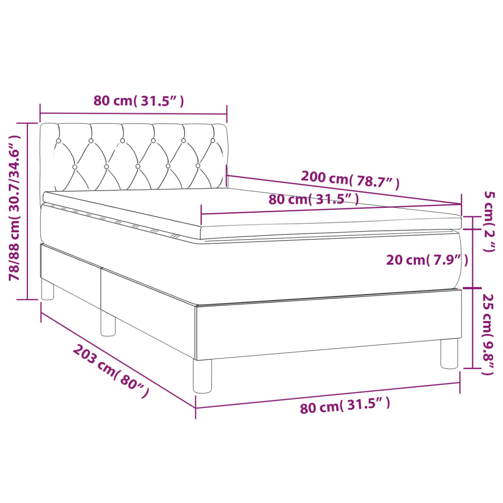 Pat box spring cu saltea, gri deschis, 80x200 cm, catifea - Lando