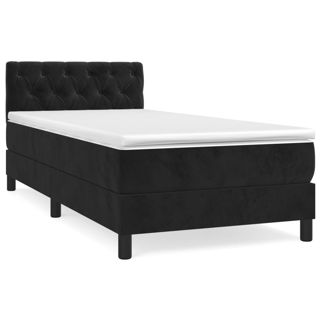 Pat box spring cu saltea, negru, 80x200 cm, catifea - Lando