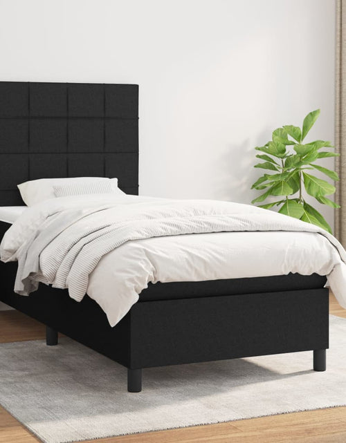 Загрузите изображение в средство просмотра галереи, Pat box spring cu saltea, negru, 90x190 cm, textil - Lando
