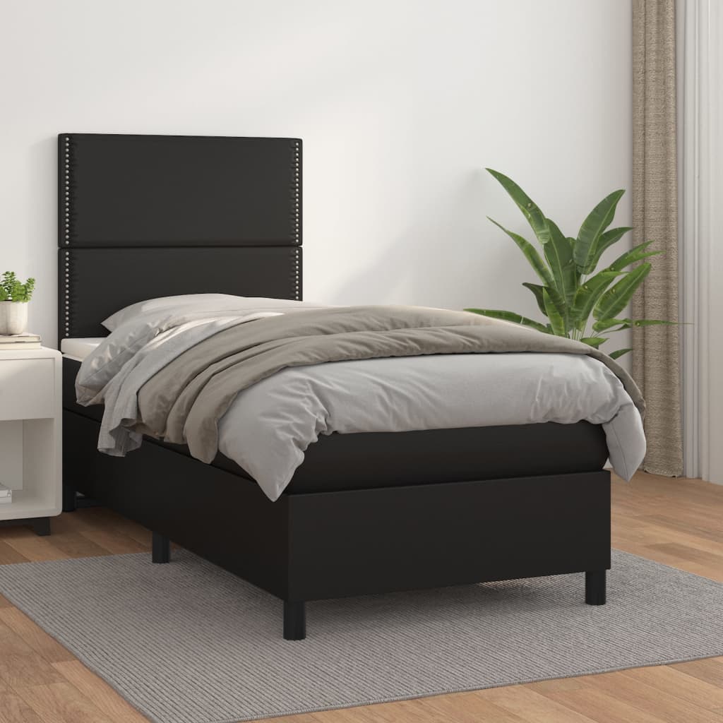 Pat box spring cu saltea, negru, 80x200 cm, piele ecologică - Lando