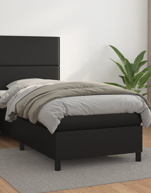 Încărcați imaginea în vizualizatorul Galerie, Pat box spring cu saltea, negru, 90x190 cm, piele ecologică - Lando
