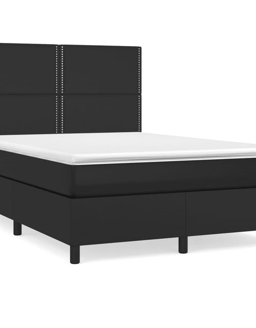 Încărcați imaginea în vizualizatorul Galerie, Pat box spring cu saltea, negru, 140x190 cm, piele ecologică - Lando
