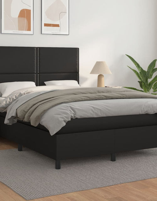 Încărcați imaginea în vizualizatorul Galerie, Pat box spring cu saltea, negru, 140x190 cm, piele ecologică - Lando
