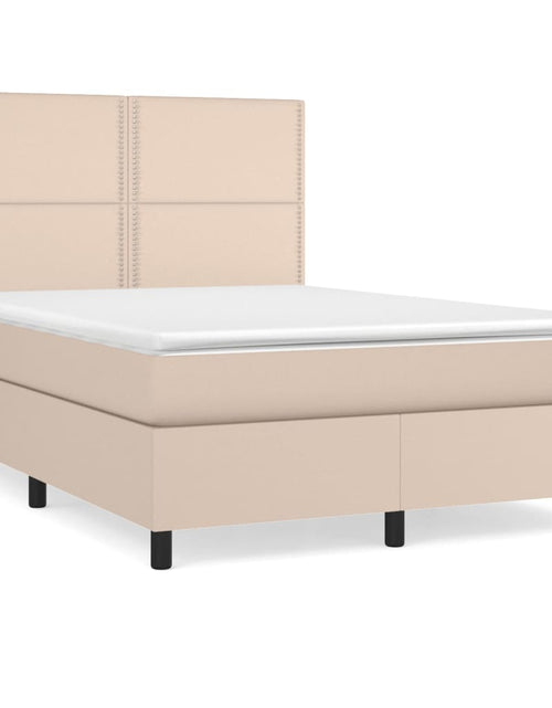 Încărcați imaginea în vizualizatorul Galerie, Pat box spring cu saltea, cappuccino, 140x190cm piele ecologică - Lando
