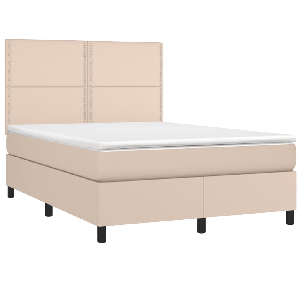 Pat box spring cu saltea, cappuccino, 140x190cm piele ecologică - Lando