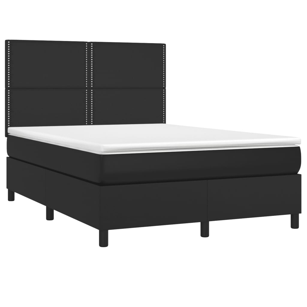 Pat box spring cu saltea, negru, 140x200 cm, piele ecologică - Lando