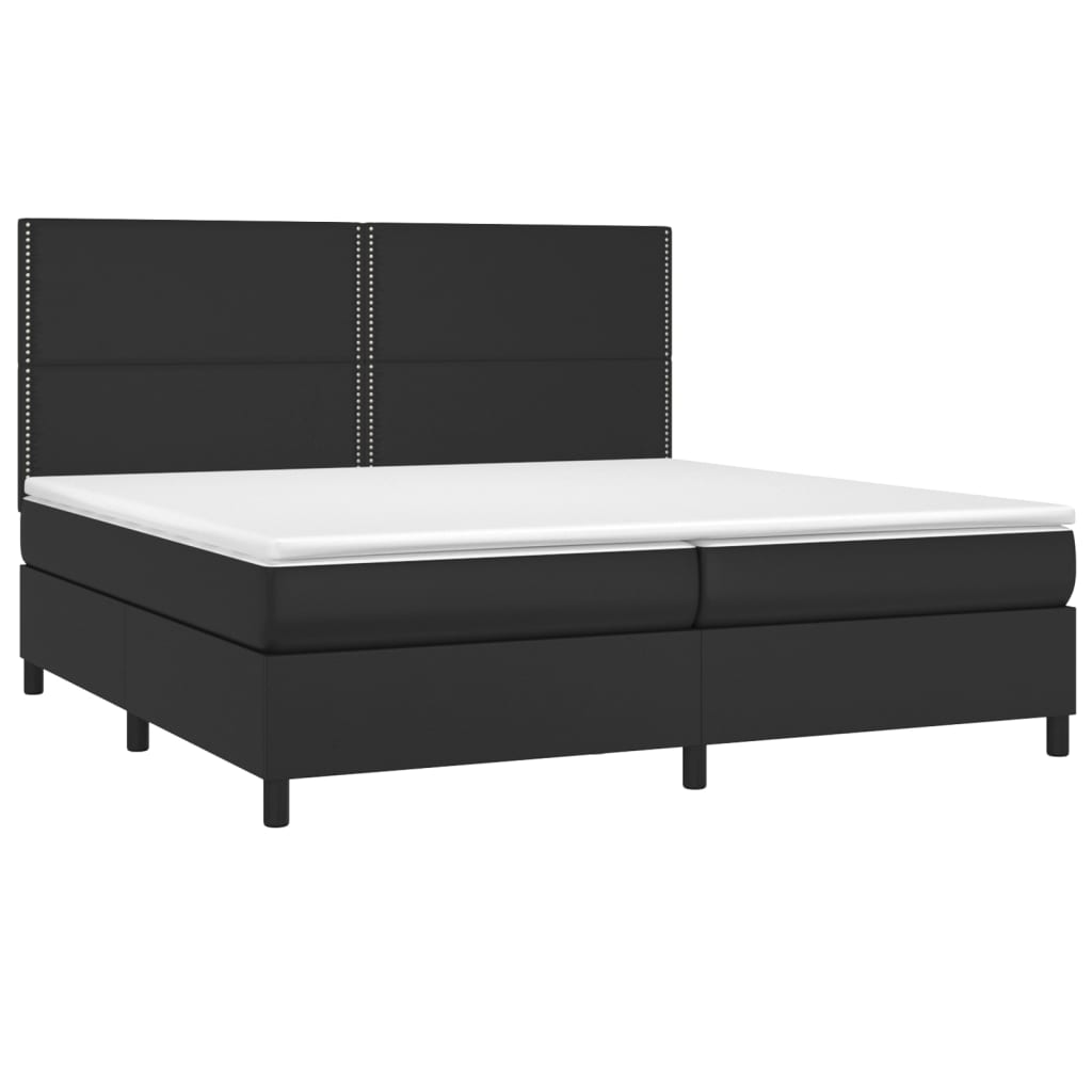 Pat box spring cu saltea, negru, 200x200 cm, piele ecologică - Lando