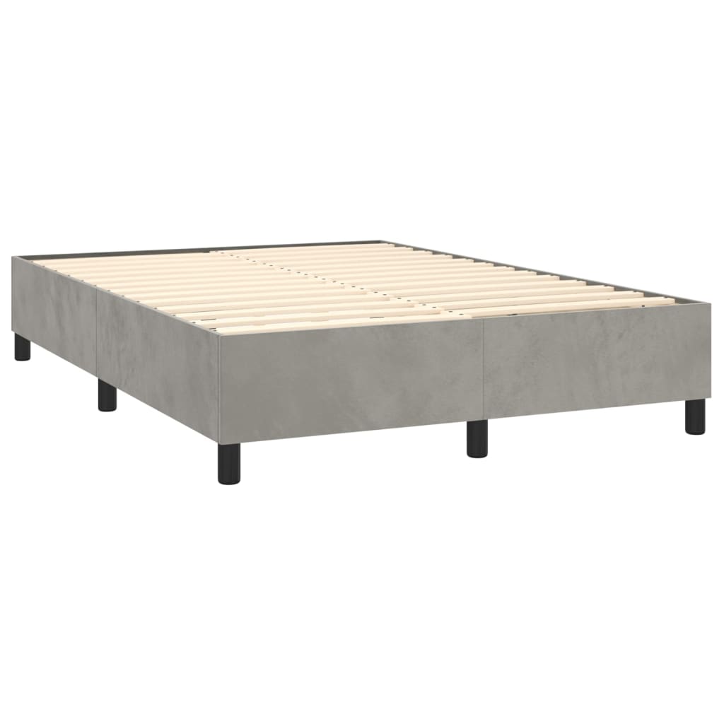 Pat box spring cu saltea, gri deschis, 140x190 cm, catifea - Lando