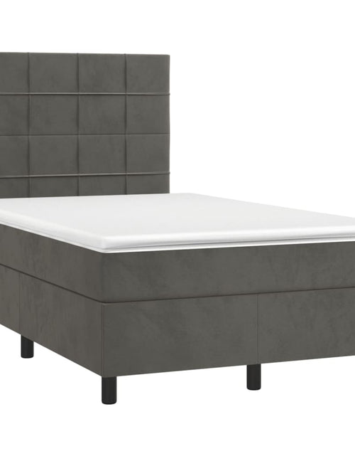 Загрузите изображение в средство просмотра галереи, Pat box spring cu saltea, gri închis, 120x200 cm, catifea - Lando
