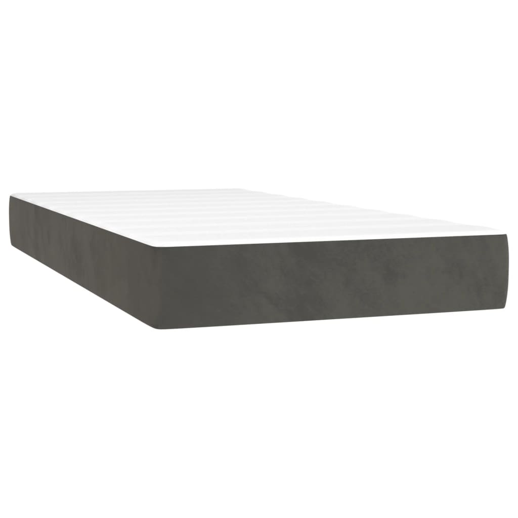 Pat box spring cu saltea, gri închis, 90x190 cm, catifea - Lando