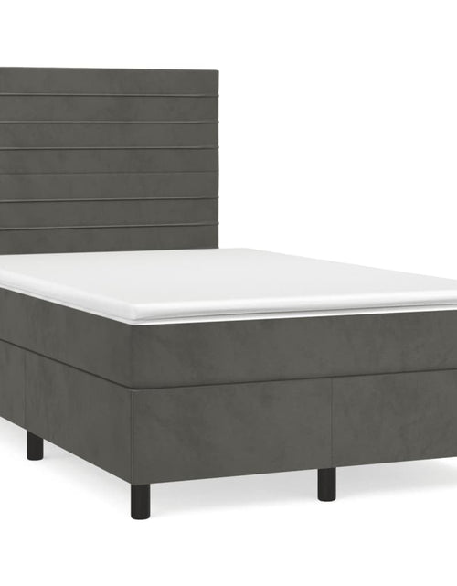 Загрузите изображение в средство просмотра галереи, Pat box spring cu saltea, gri închis, 120x200 cm, catifea - Lando
