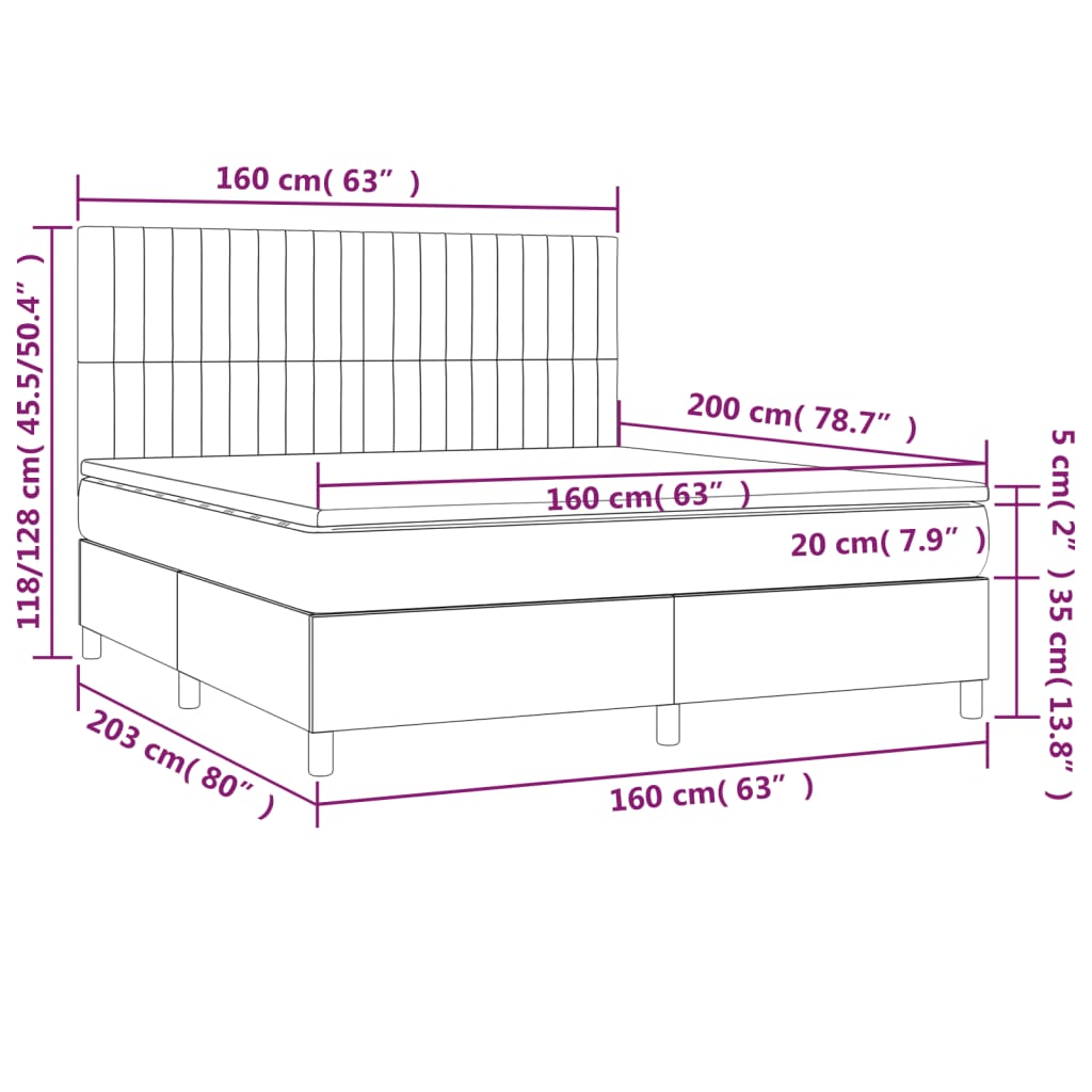 Pat box spring cu saltea, gri închis, 160x200 cm, catifea - Lando