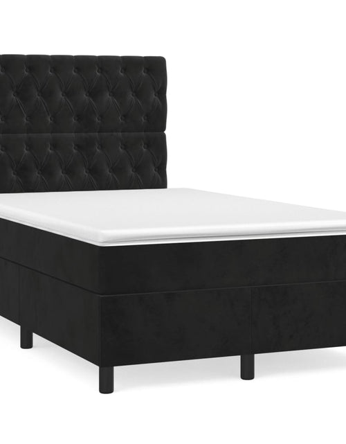 Загрузите изображение в средство просмотра галереи, Pat box spring cu saltea, negru, 120x200 cm, catifea - Lando
