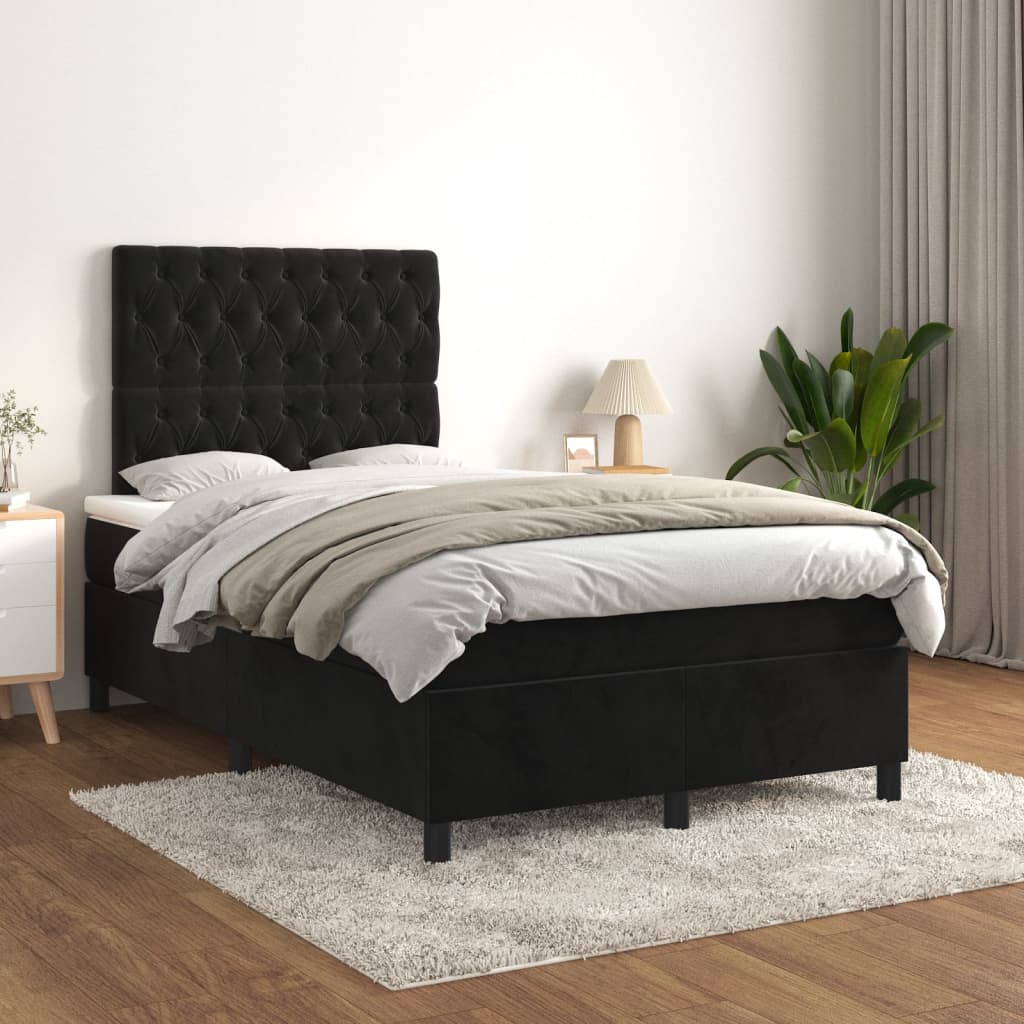 Pat box spring cu saltea, negru, 120x200 cm, catifea - Lando