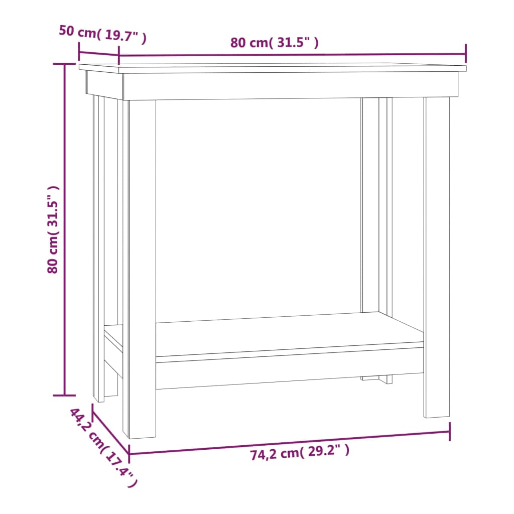 Banc de lucru, negru, 80x50x80 cm, lemn masiv pin Lando - Lando