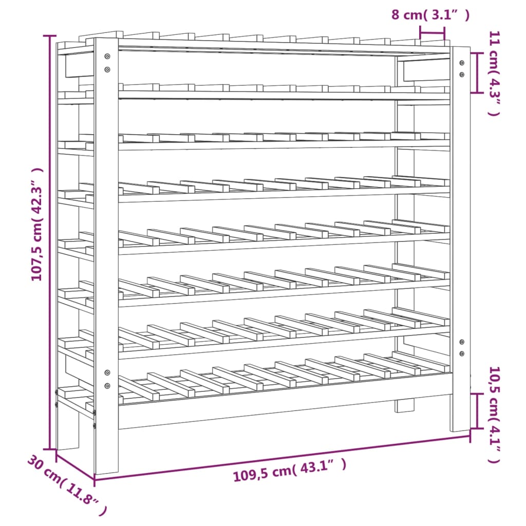 Suport de vinuri, 109,5x30x107,5 cm, lemn masiv de pin - Lando