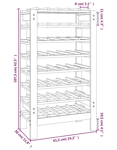 Încărcați imaginea în vizualizatorul Galerie, Suport de vinuri, 61,5x30x107,5 cm, lemn masiv de pin - Lando
