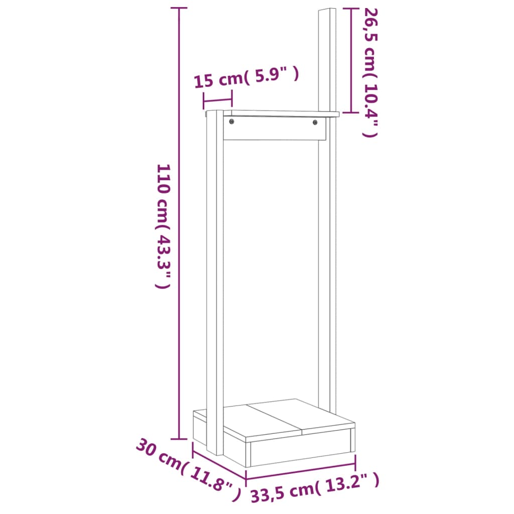 Suport pentru bușteni, alb, 33,5x30x110 cm, lemn masiv pin Lando - Lando