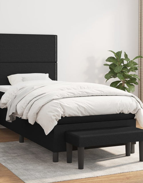 Загрузите изображение в средство просмотра галереи, Pat box spring cu saltea, negru, 90x190 cm, textil - Lando
