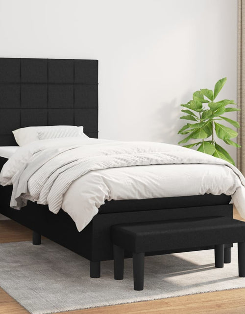 Загрузите изображение в средство просмотра галереи, Pat box spring cu saltea, negru, 90x190 cm, textil - Lando
