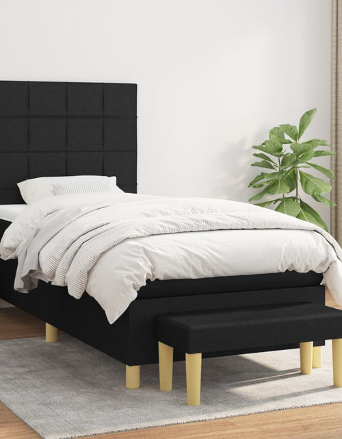 Загрузите изображение в средство просмотра галереи, Pat box spring cu saltea, negru, 90x190 cm, textil
