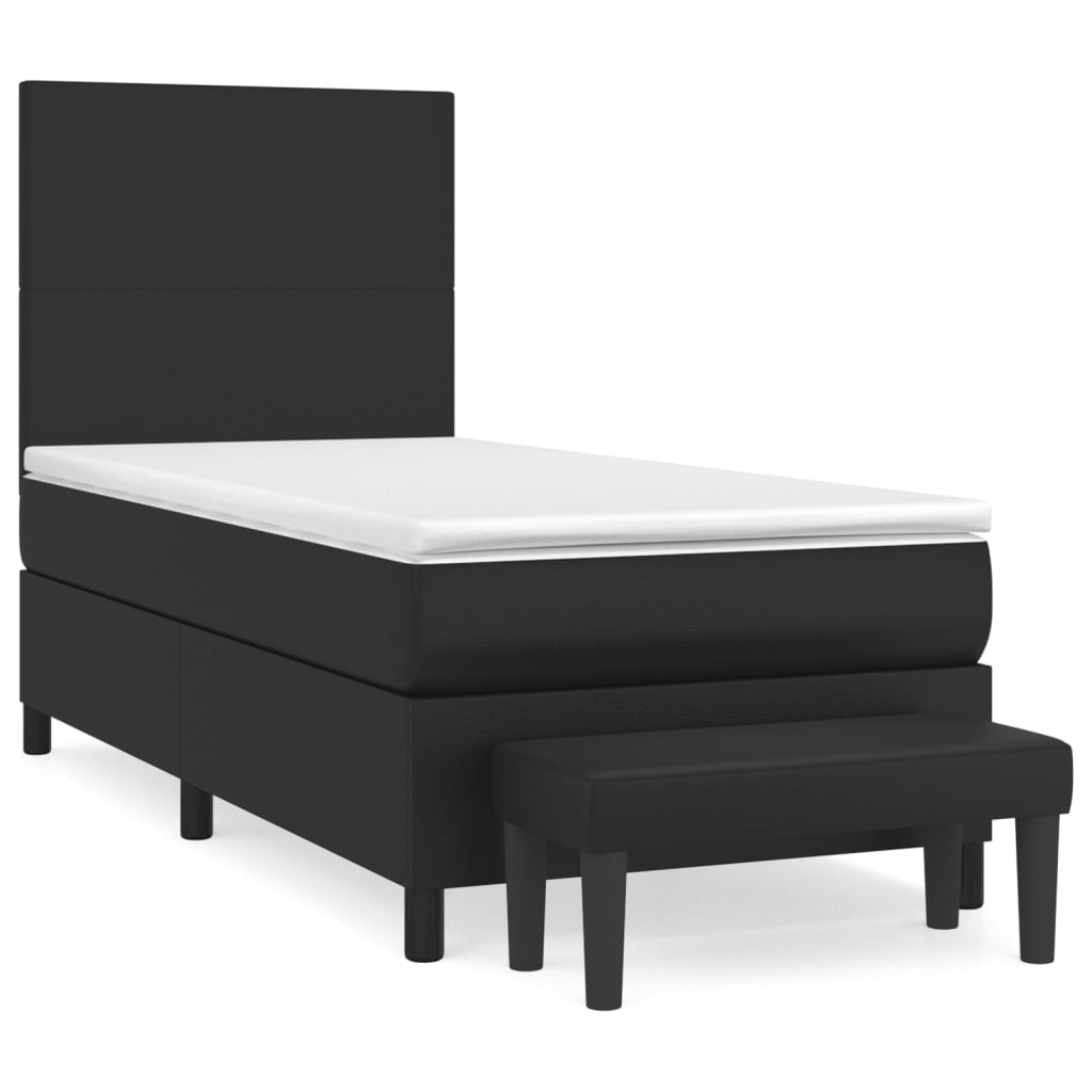 Pat box spring cu saltea, negru, 90x200 cm, piele ecologică - Lando