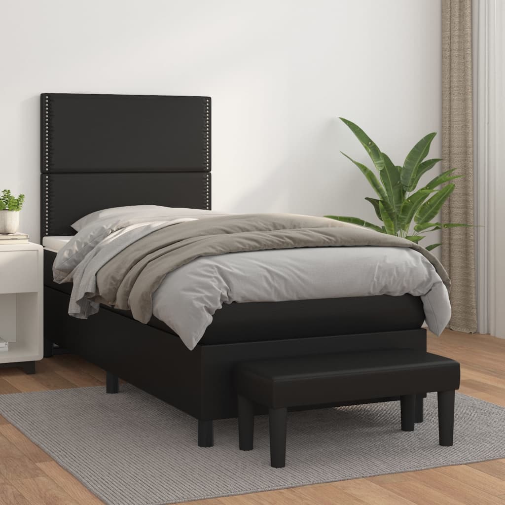 Pat box spring cu saltea, negru, 90x190 cm, piele ecologică - Lando