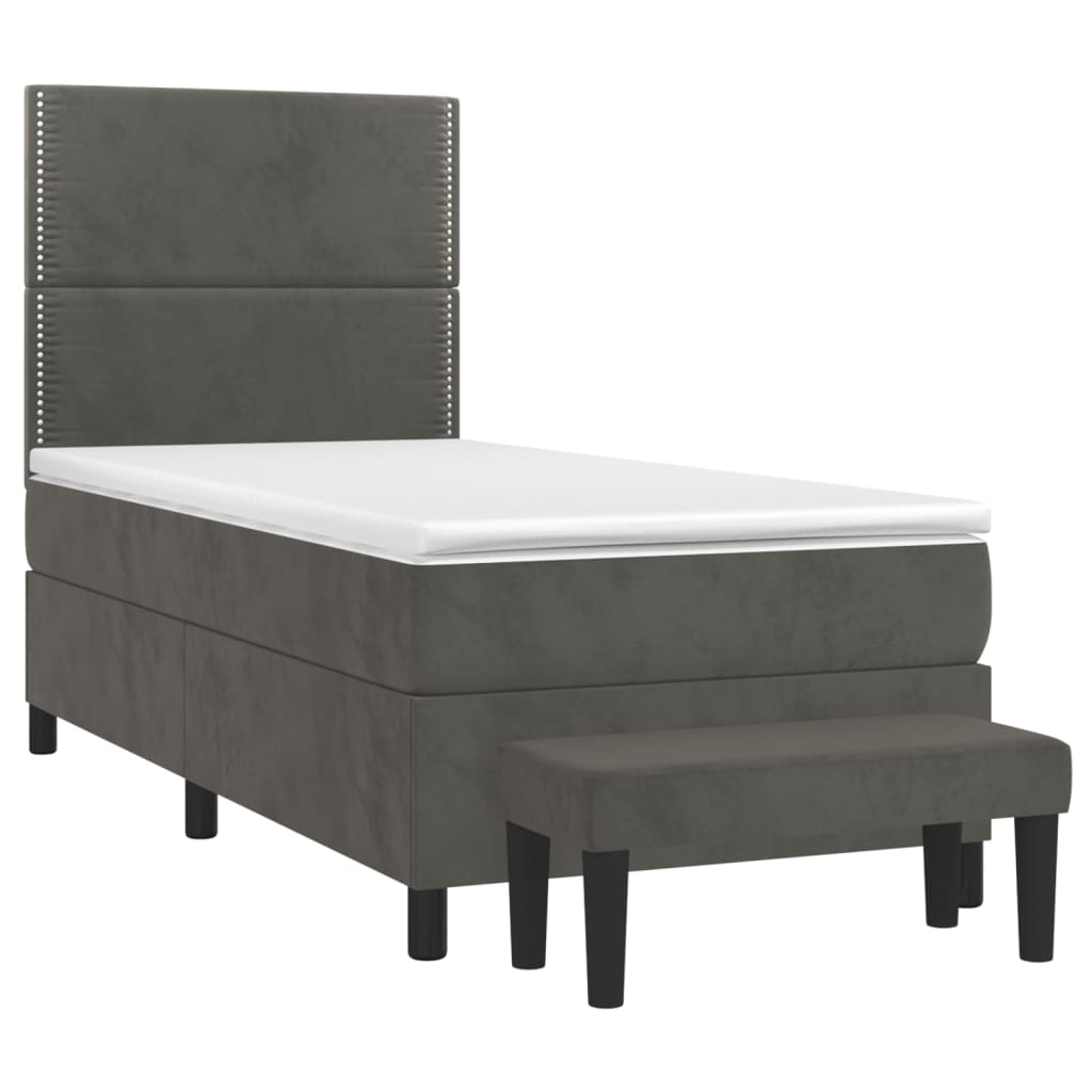 Pat box spring cu saltea, gri închis, 90x190 cm, catifea - Lando