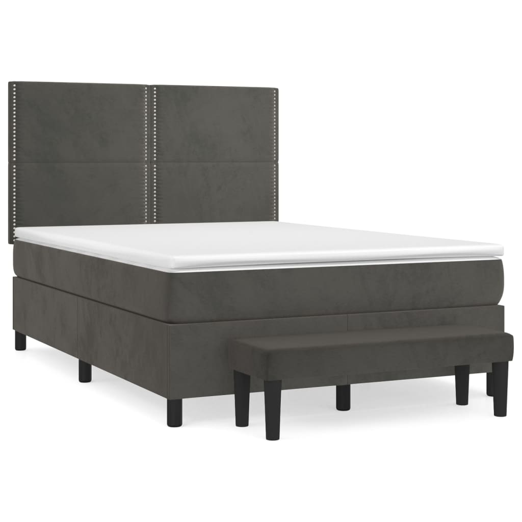 Pat box spring cu saltea, gri închis, 140x190 cm, catifea - Lando