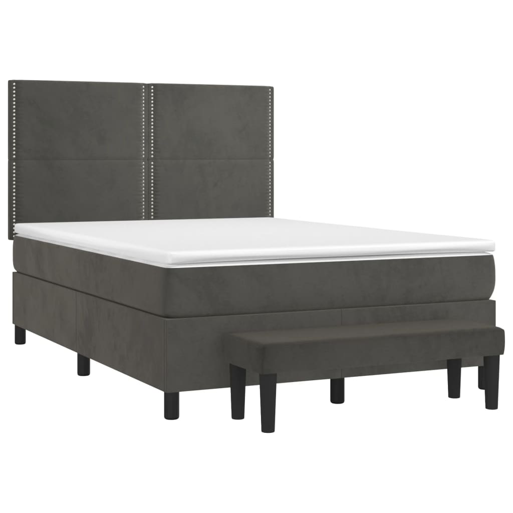 Pat box spring cu saltea, gri închis, 140x190 cm, catifea - Lando