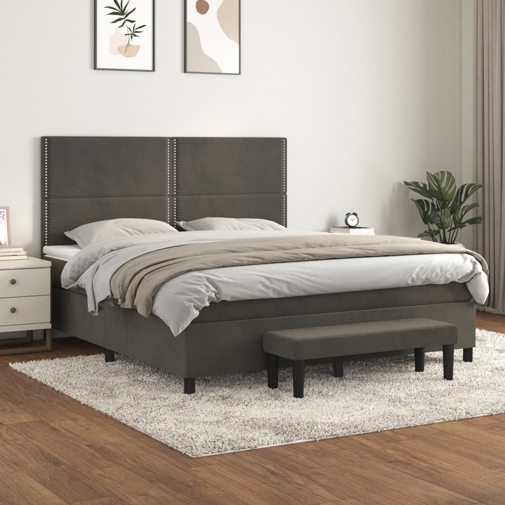 Pat box spring cu saltea, gri închis, 180x200 cm, catifea - Lando